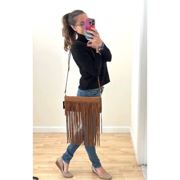 House of Harlow 1960 Brown Leather Crossbody Bag with Fringe - Picture 5 of 5